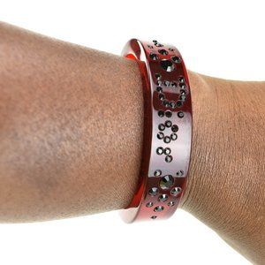 DIOR: Red & Black Austrian Crystals Logo Cuff (ow)